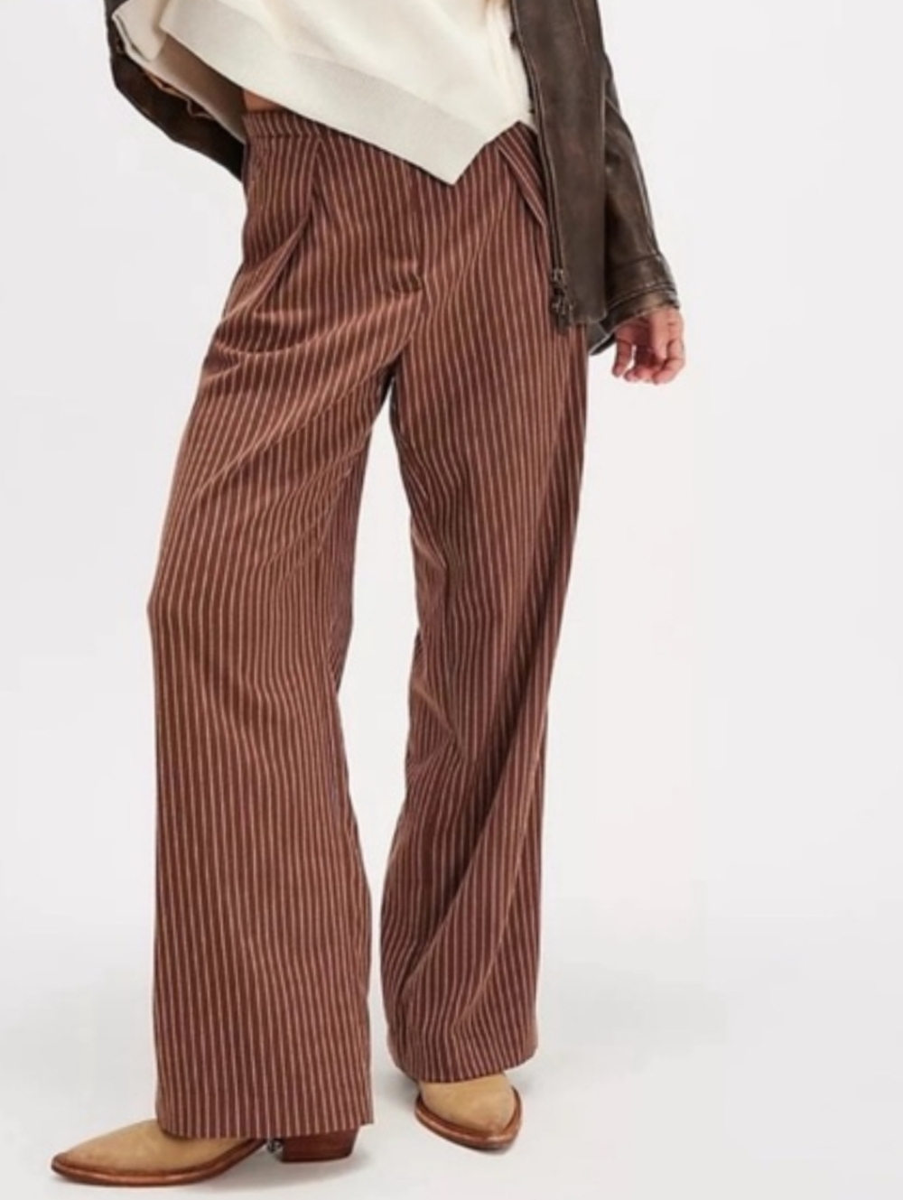 EUC Free People Tyler Trousers in Brown Stripe